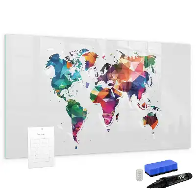 Mapa del mundo de triángulos pizarra magnética de pared con rotulador