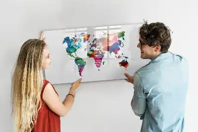 Mapa del mundo de triángulos pizarra magnética de pared con rotulador