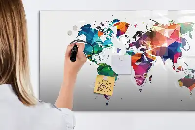 Mapa del mundo de triángulos pizarra magnética de pared con rotulador