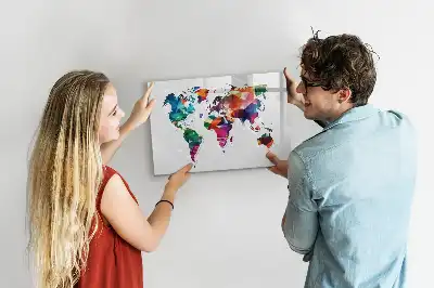 Mapa del mundo de triángulos pizarra magnética de pared con rotulador