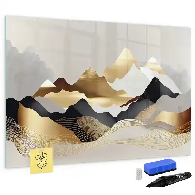 Pizarra magnética de pared con diseño de abstracción de montañas y rotulador incluido