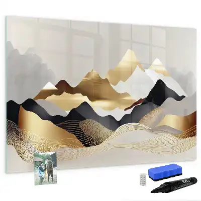 Pizarra magnética de pared con diseño de abstracción de montañas y rotulador incluido