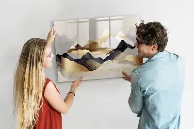 Pizarra magnética de pared con diseño de abstracción de montañas y rotulador incluido