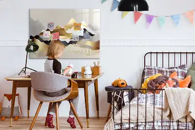 Pizarra magnética de pared con diseño de abstracción de montañas y rotulador incluido