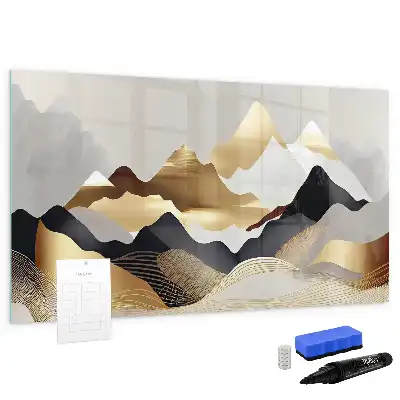 Pizarra magnética de pared con diseño de abstracción de montañas y rotulador incluido