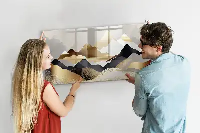 Pizarra magnética de pared con diseño de abstracción de montañas y rotulador incluido