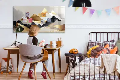 Pizarra magnética de pared con diseño de abstracción de montañas y rotulador incluido