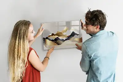 Pizarra magnética de pared con diseño de abstracción de montañas y rotulador incluido