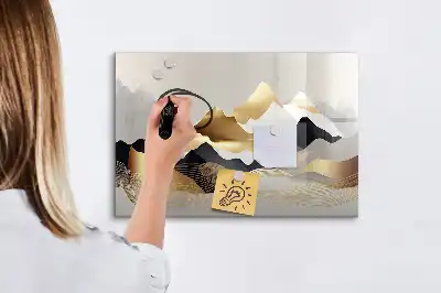 Pizarra magnética de pared con diseño de abstracción de montañas y rotulador incluido
