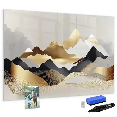 Pizarra magnética de pared con diseño de abstracción de montañas y rotulador incluido