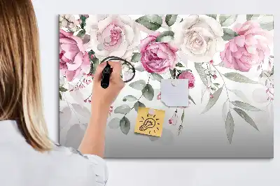 Pizarra de cristal magnética borrable diseño de rosas en acuarela