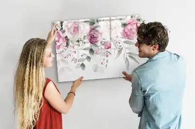 Pizarra de cristal magnética borrable diseño de rosas en acuarela