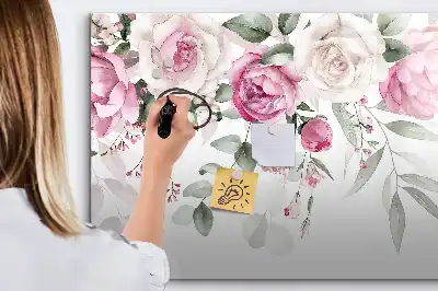Pizarra de cristal magnética borrable diseño de rosas en acuarela
