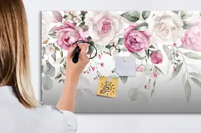 Pizarra de cristal magnética borrable diseño de rosas en acuarela