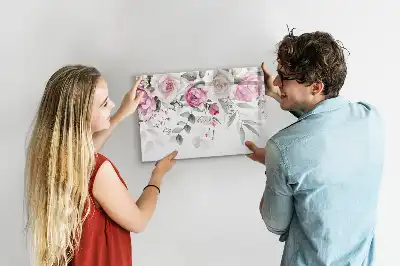 Pizarra de cristal magnética borrable diseño de rosas en acuarela