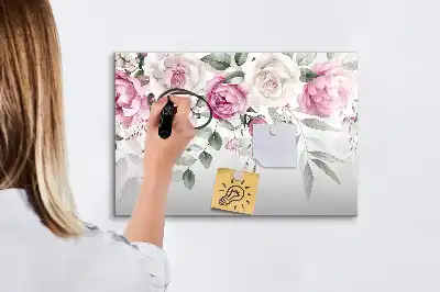 Pizarra de cristal magnética borrable diseño de rosas en acuarela