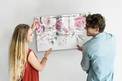 Pizarra de cristal magnética borrable diseño de rosas en acuarela