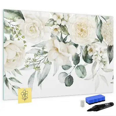 Pizarra borrable de cristal con imanes diseño flores