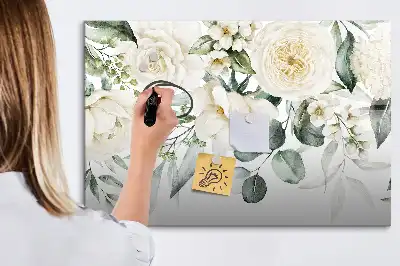 Pizarra borrable de cristal con imanes diseño flores