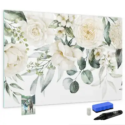 Pizarra borrable de cristal con imanes diseño flores