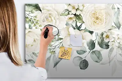 Pizarra borrable de cristal con imanes diseño flores