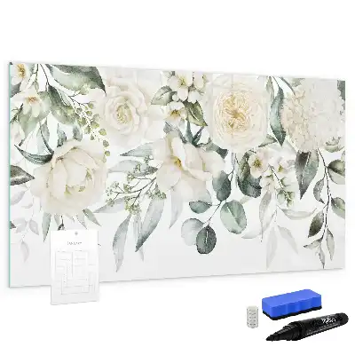 Pizarra borrable de cristal con imanes diseño flores