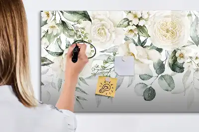 Pizarra borrable de cristal con imanes diseño flores