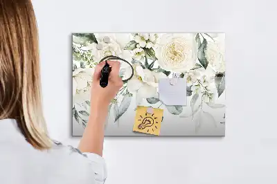 Pizarra borrable de cristal con imanes diseño flores