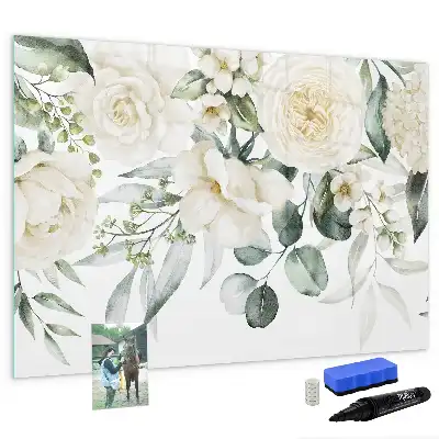 Pizarra borrable de cristal con imanes diseño flores