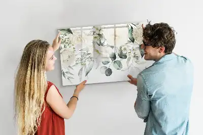 Pizarra borrable de cristal con imanes diseño flores