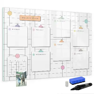Pizarra magnética de pared con rotulador y planificador semanal