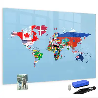 Mapa mural con banderas pizarra magnética con rotulador incluido