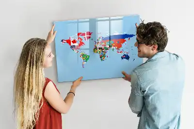 Mapa mural con banderas pizarra magnética con rotulador incluido