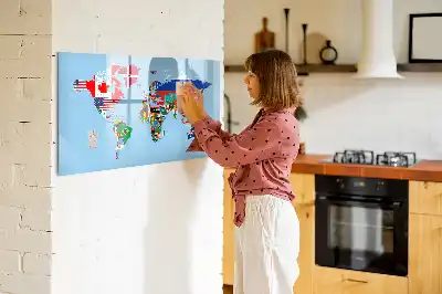 Mapa mural con banderas pizarra magnética con rotulador incluido