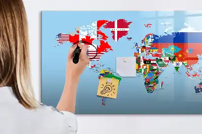 Mapa mural con banderas pizarra magnética con rotulador incluido