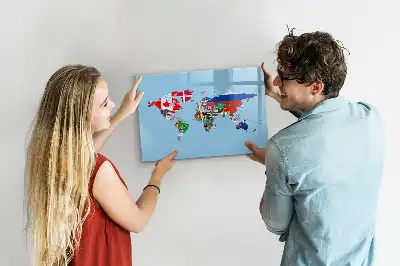 Mapa mural con banderas pizarra magnética con rotulador incluido