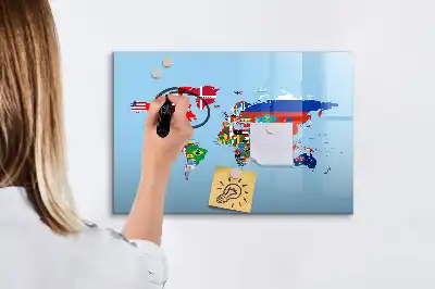 Mapa mural con banderas pizarra magnética con rotulador incluido