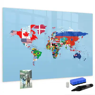 Mapa mural con banderas pizarra magnética con rotulador incluido