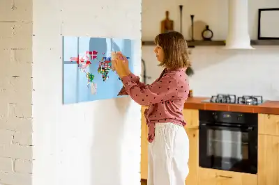 Mapa mural con banderas pizarra magnética con rotulador incluido