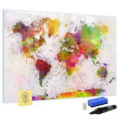 Pizarra borrable de cristal con imanes mapa del mundo en acuarela