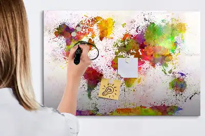 Pizarra borrable de cristal con imanes mapa del mundo en acuarela