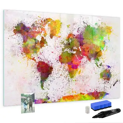 Pizarra borrable de cristal con imanes mapa del mundo en acuarela