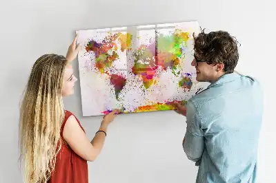 Pizarra borrable de cristal con imanes mapa del mundo en acuarela