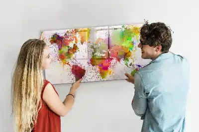 Pizarra borrable de cristal con imanes mapa del mundo en acuarela