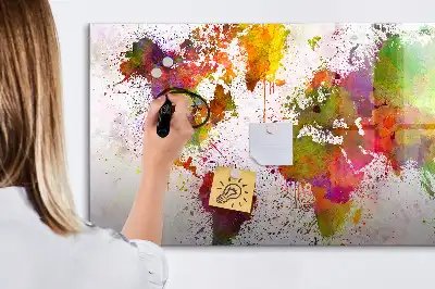 Pizarra borrable de cristal con imanes mapa del mundo en acuarela