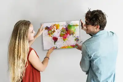 Pizarra borrable de cristal con imanes mapa del mundo en acuarela