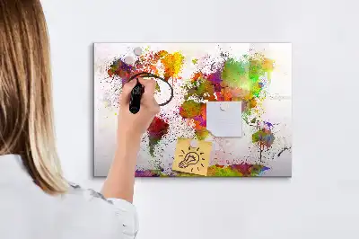 Pizarra borrable de cristal con imanes mapa del mundo en acuarela
