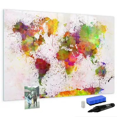 Pizarra borrable de cristal con imanes mapa del mundo en acuarela