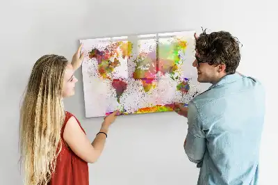 Pizarra borrable de cristal con imanes mapa del mundo en acuarela