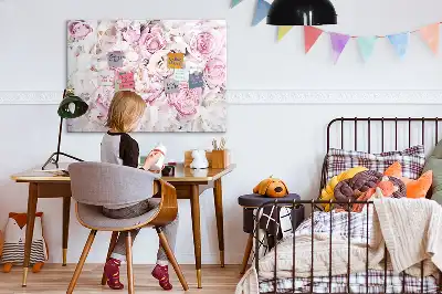 Pizarra magnética de pared con rotulador y diseño de flores decorativas